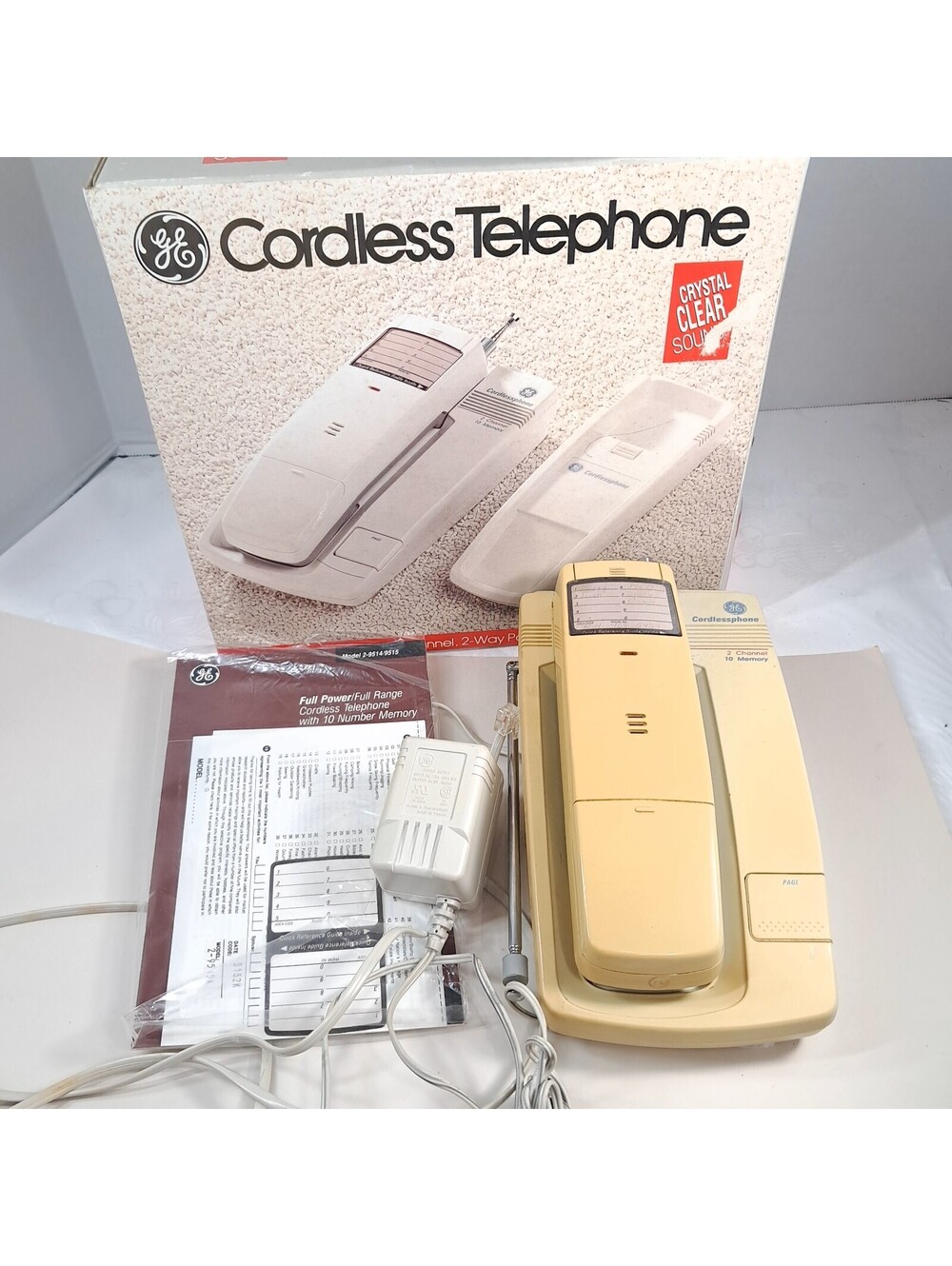 Vintage GE Cordless Telephone White phone w/ box Model 2-9515 29515A Parts READ